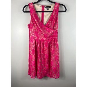 mac + jac Dress Dark Pink Lace Overlay Sleeveless A Line V Neck Medium